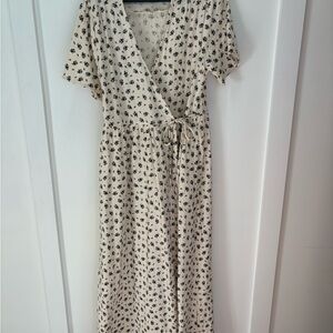 Neuflora Floral Wrap Midi Dress - Cream and Black